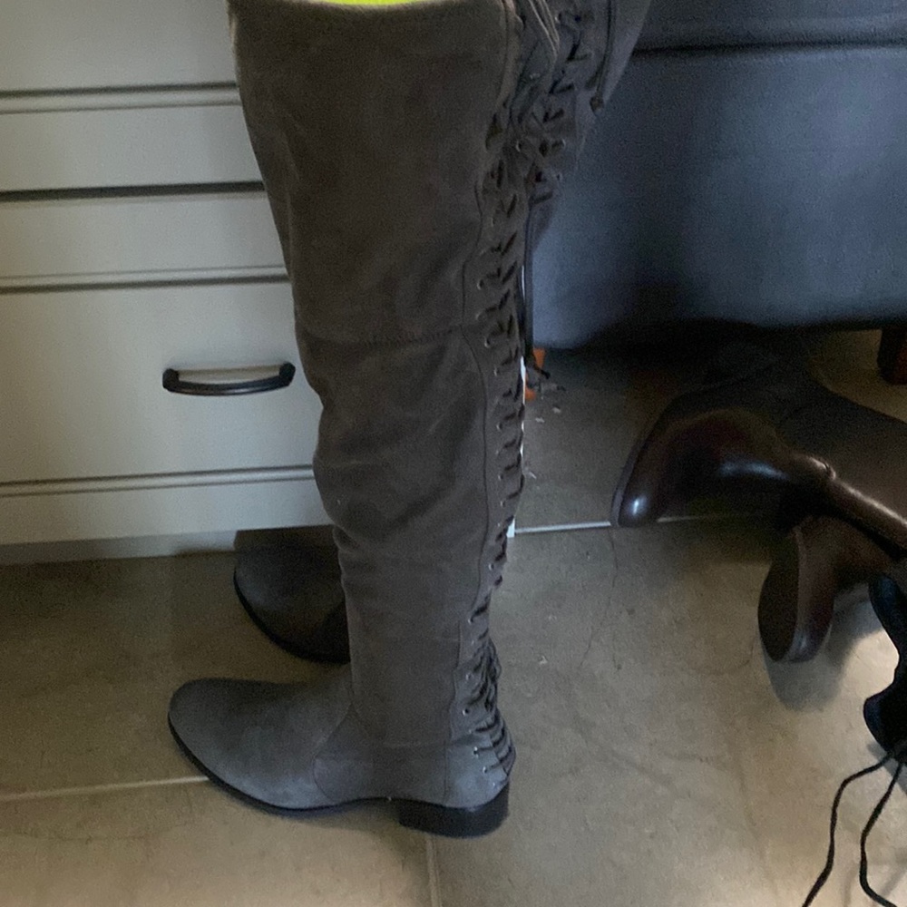 Gently worn grey suede look boot